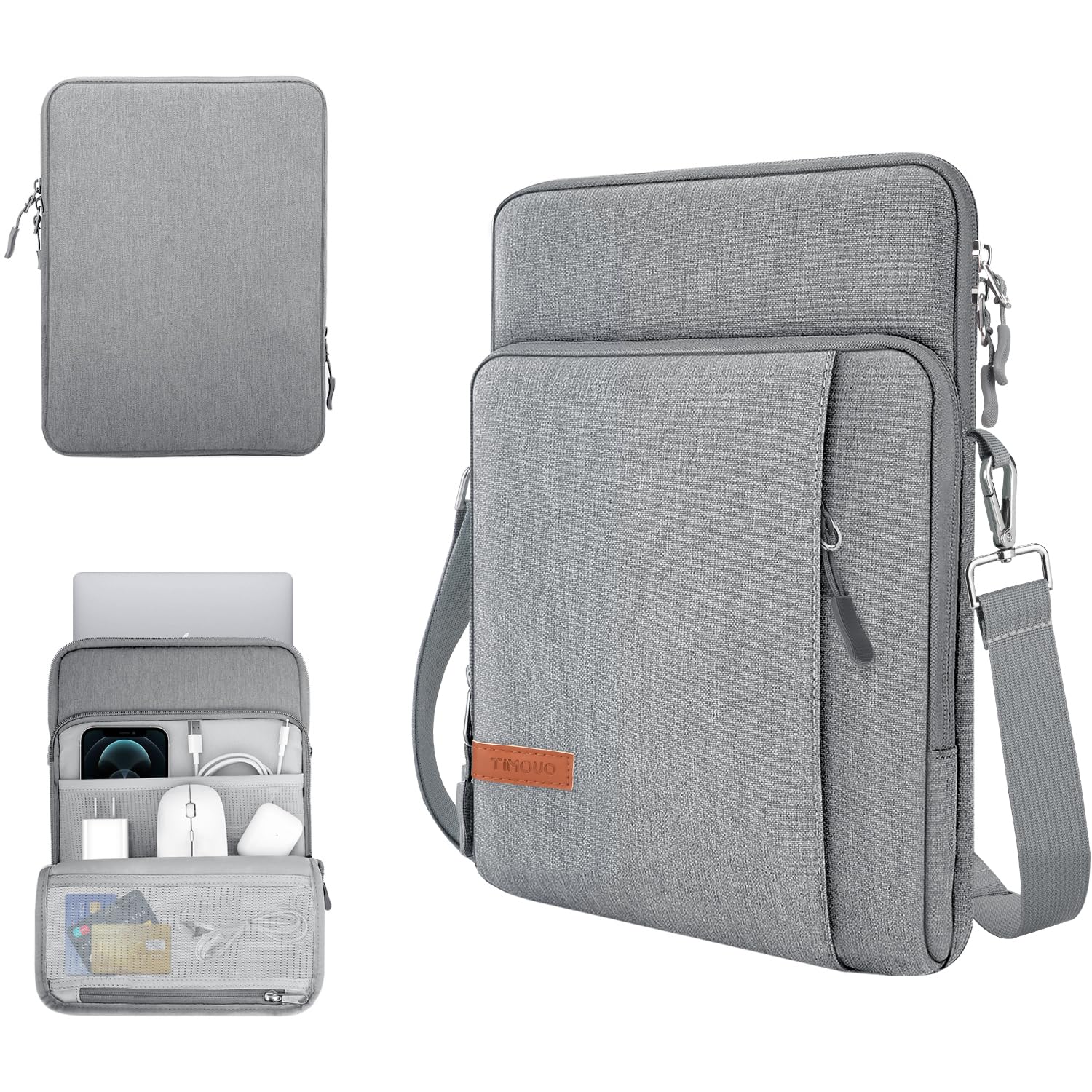 TiMOVO 13.3-14 Inch Laptop Sleeve Carrying Bag with Pockets for MacBook Neo 13", MacBook Air 13.6", Mac Pro 14", HP Dell ASUS Lenovo, Computer Sleeve Bag with Shoulder Strap, Light Gray