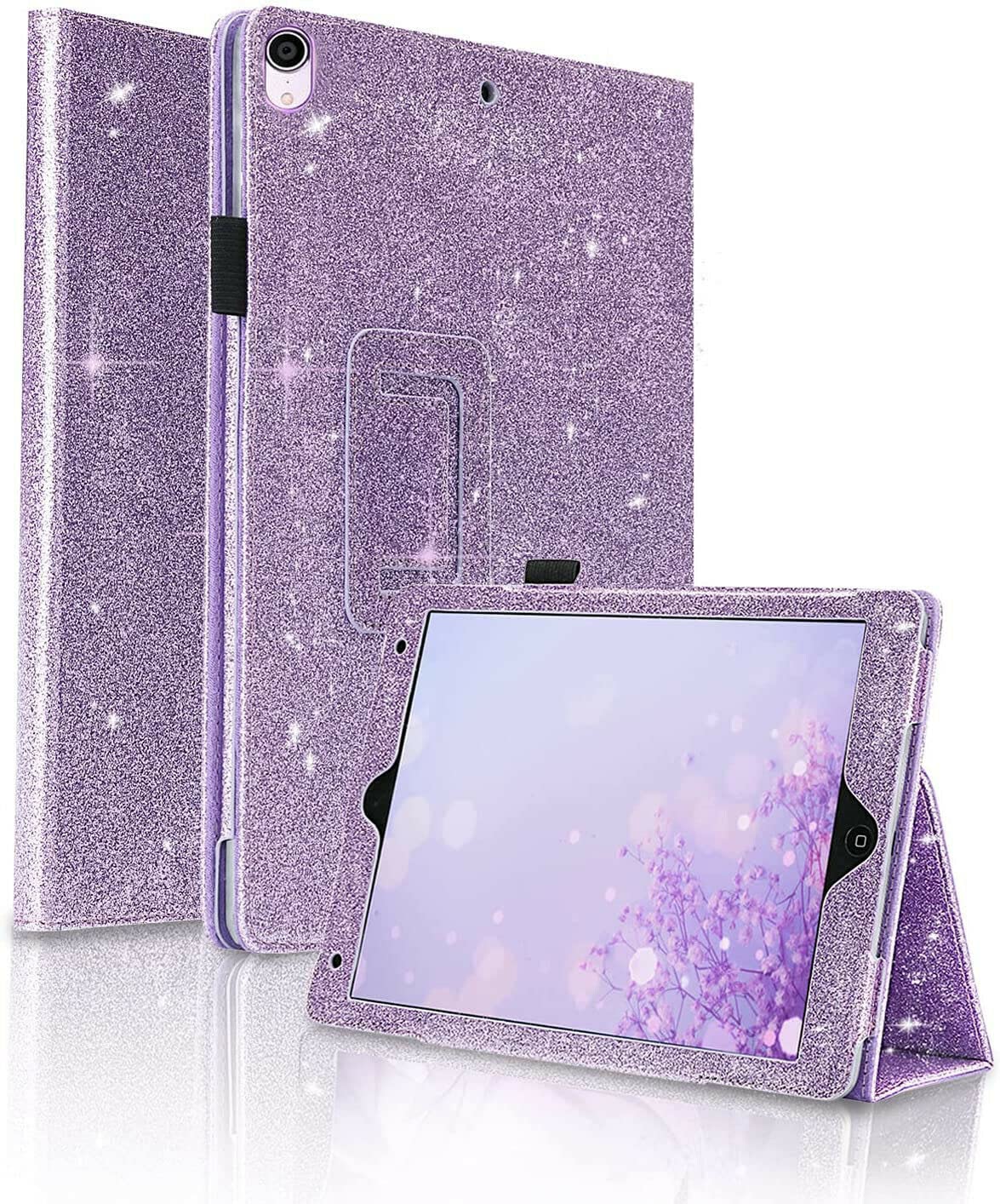 iPad Air Case 9.7 inch, Cover for iPad Air 2 5th 6th Generation Pro 2016 Glitter Magnetic Closure Leather Sparkly Smart Flip Stand Apple iPad 2017-2018 (Purple flip 9.7)