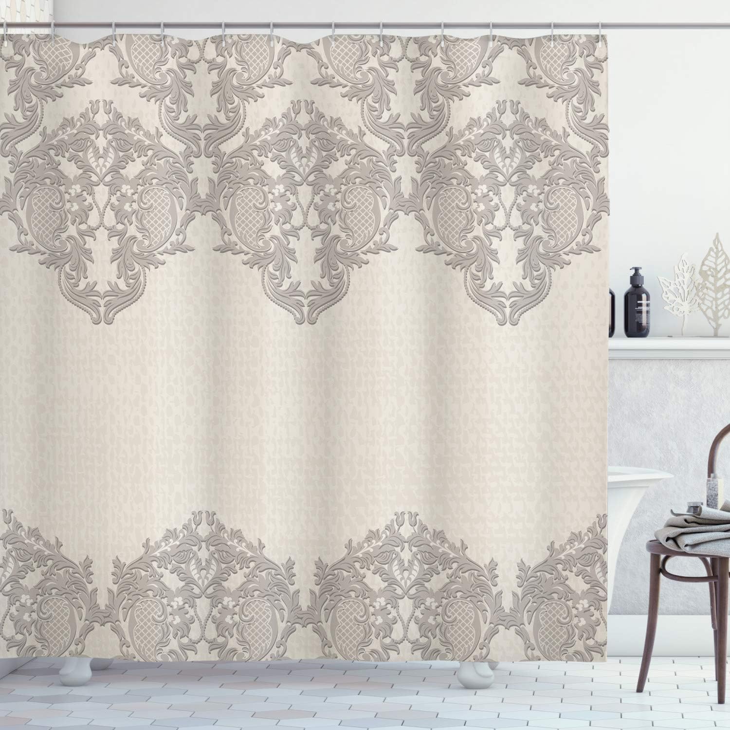 Ambesonne Taupe Shower Curtain, Lace Like Framework Borders