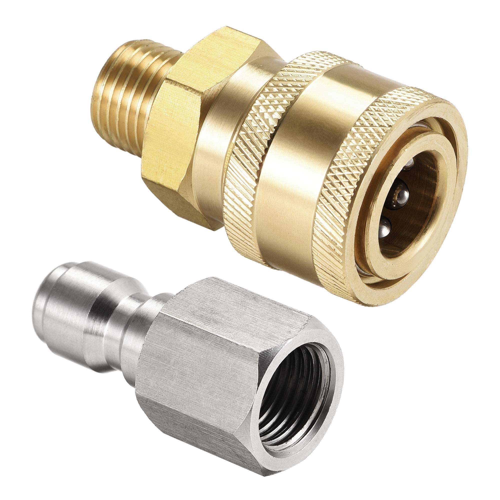 sourcing map Garden Hose Brass Quick Connectors Set Fittings G1/4 Male & Female Thread Water Hose Connectors Pressure Washer Adapter