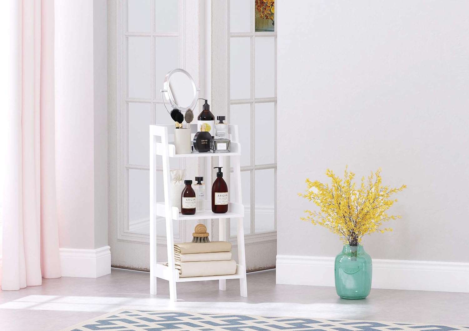 UTEX 3-Tier Ladder Shelf, Bathroom Shelf Freestanding, 3-Shelf Spacesaver Open Wood Shelving Unit, Ladder Shelf (White): Furniture & Decor