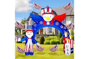 Glimin 9.5 ft Independence Day Inflatable Outdoor Yard Decoration 4th of July Inflatable Archway Sets and Eagle Candle with Build in LED Lights Holiday Blow up Inflatable Decor for 4th of July Party