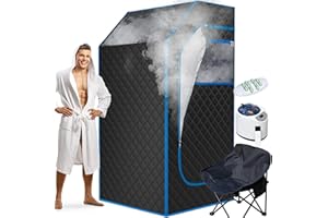 ouluu Portable Sauna Box, 3L Steamer Portable Steam Sauna for Home, Personal Sauna with Big Sauna Chair, Remote Control, Foot Massager, 3.2’ x 3.2’ x 6.0’, Black and Blue, 1200W