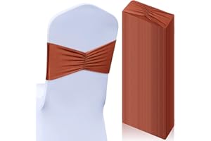 Moukeren 50 Pcs Spandex Chair Sashes Bows Stretch Chair Bands Slider Sashes Elastic Ties Ribbon Covers for Wedding Party Events Ceremony Birthday Banquet Decorations(Rust Red)