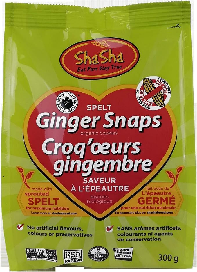 Shasha Co Organic Spelt Ginger Snap Cookie Bags, 300 grams Amazon.ca