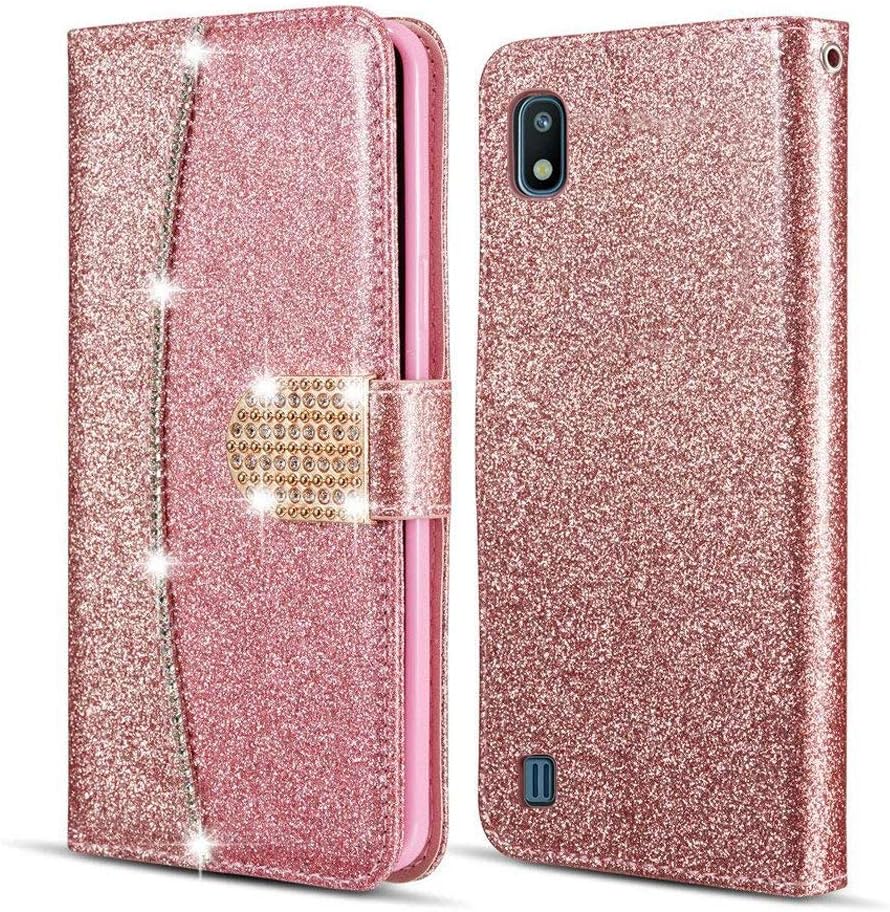 Custodia Uposao Per Galaxy A10 | Cover Con Glitter E Brillantini | Anello Stand E Silicone Morbido TPU | Nero