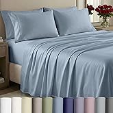California Design Den Thick and Natural 100% Cotton Sheets for Queen Size Bed Set - 1000 Thread Count Sateen, Deep Pocket Queen Bed Sheets, Durable Bedding Set - Blue