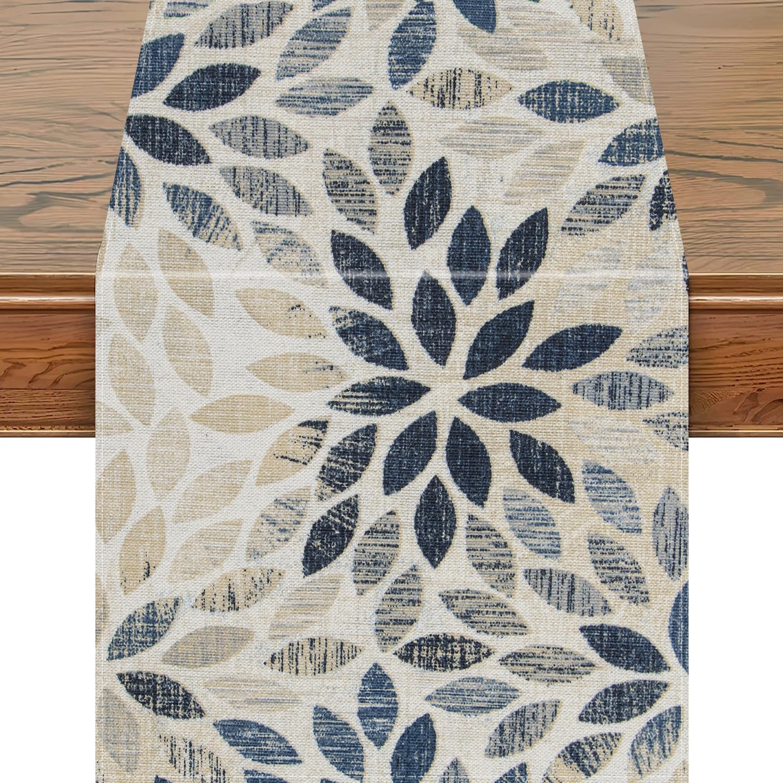 Snylcce 13x108 Inch Navy Blue Dahlia Table Runner - Elegant Pompon Floral Design, Modern Geometric Decor for Farmhouse Dining, Parties, and Home Entrances - White Linen Style