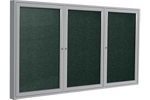 Ghent 48"x72" 3-Door Outdoor Enclosed Vinyl Bulletin Board, Shatter Resistant, with Lock, Satin Aluminum Frame - Ebony (PA34872VX-183), Made in the USA