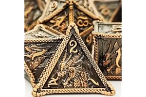 HAOMEJA DND Metal Dice Dragon Set 7 Role Playing Dice D&D Solid Dice Dungeons and Dragons (Ancient Red Copper)