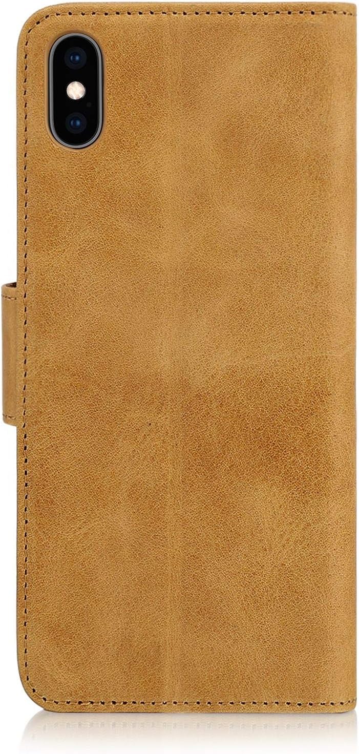 32nd Premium Series - Real Premium Leather Book Wallet Case Cover For Apple iPhone XS Max, Real Leather Flip Design With Card Slot, Magnetic Closure and Built In Stand - Tan - Image 3