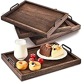 4 Pcs Large Wooden Serving Tray Decorative 15.8 x 11.8 x 1.2 in Ottomantray Rustic with Handle Coffee Table Wood Tray Kitchen Platter for Christmas Thanksgiving Party Gift Breakfast Wedding(Brown)