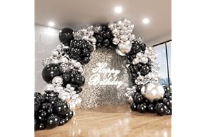 ADOINBY Black and Silver Balloon Arch Kit, 140Pcs Different Sizes inch Black Metallic Silver Balloons and Confetti Party Balloon Garland Kit for Birthday, Wedding, Graduation, Anniversary Decorations