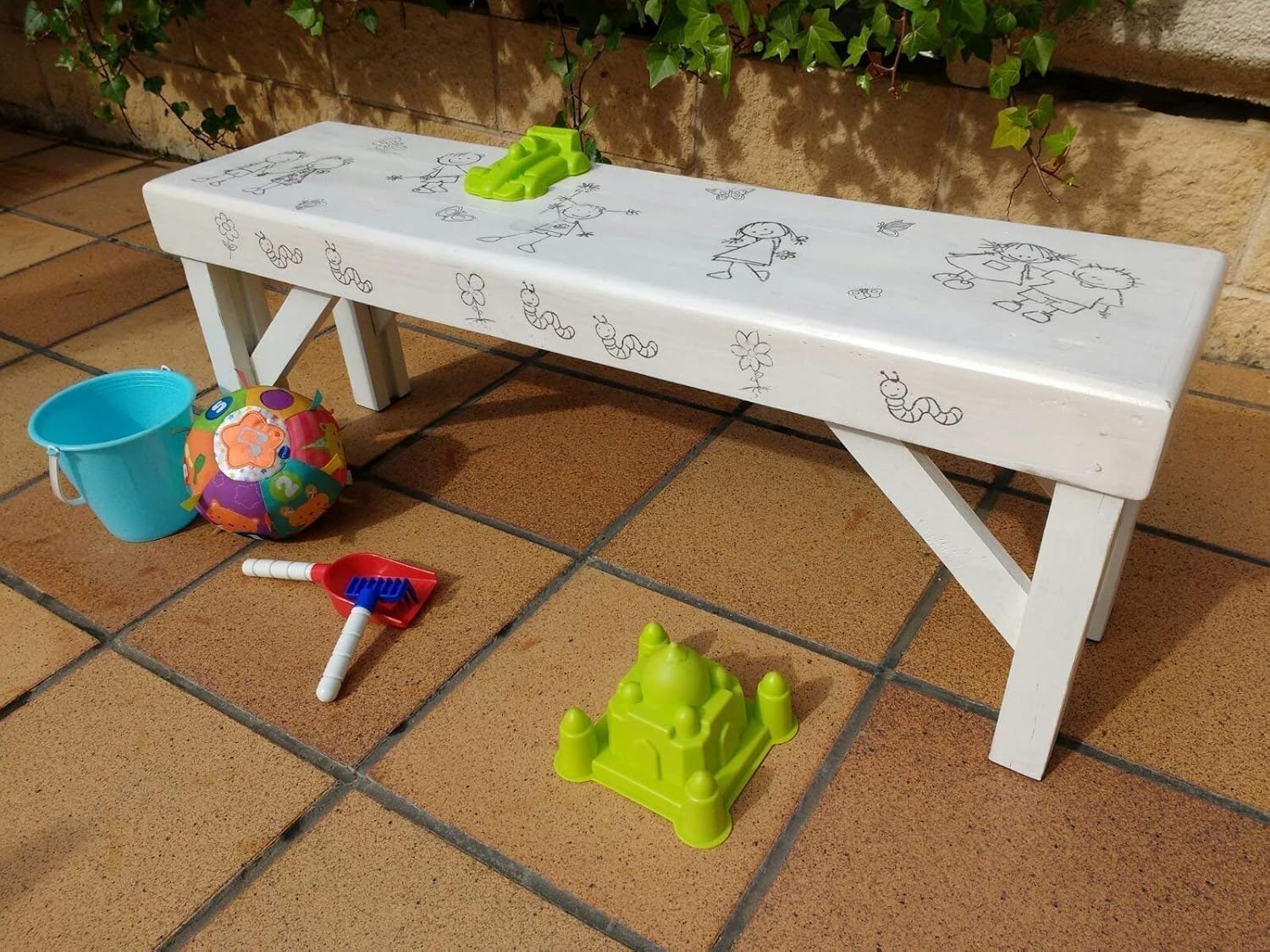 Banco infantil blanco de madera reciclada de palet hecho a mano: Amazon