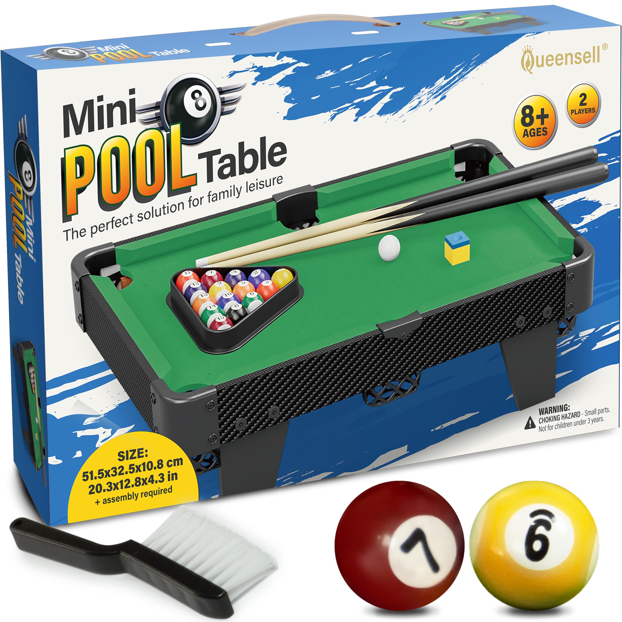 Mini Pool Table for All Family – 20-Inch Small Pool Table, Mini Billiards Table for Family Game Nights - Simple Assembly Required