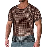 Men's Mesh Fishnet Top Short Sleeve Sheer See Through T Shirt Fitted Muscle Blouse Clubwear