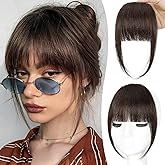 YOLIN Clip in Bangs, 100% Human Hair Bangs with Temples Bangs Hairpieces for Women Clip in Fake Bangs for Daily Wear (Dark brown)