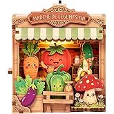 ETKVR 3D Puzzle Fridge Magnets, Decorative Refrigerator Magnet with Light | Mini House Wooden Puzzle for Adults, Home Kitchen Office Decor, Cute Magnets for Locker, Whiteboard (Vegetable Shop)