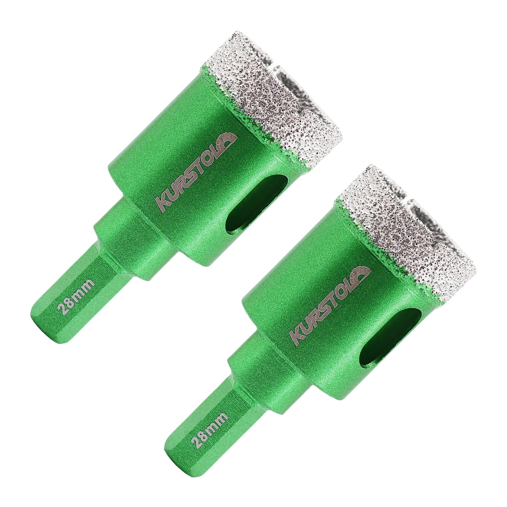 Porcelain Tile Diamond Drill Bits - KURSTOL 2pcs 1-1/8"/28mm Dry Granite Hole Saw Kit for Ceramic Marble Stone,Diamond Core Drill Bit Kit Hex Shank Fixed on Drills — image 1