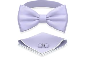 Adam Young Men's Bow Ties with Handkerchief & Cufflinks Pre-Tied Style Formal Satin Classic Bowtie for Tuxedo Faux Silk
