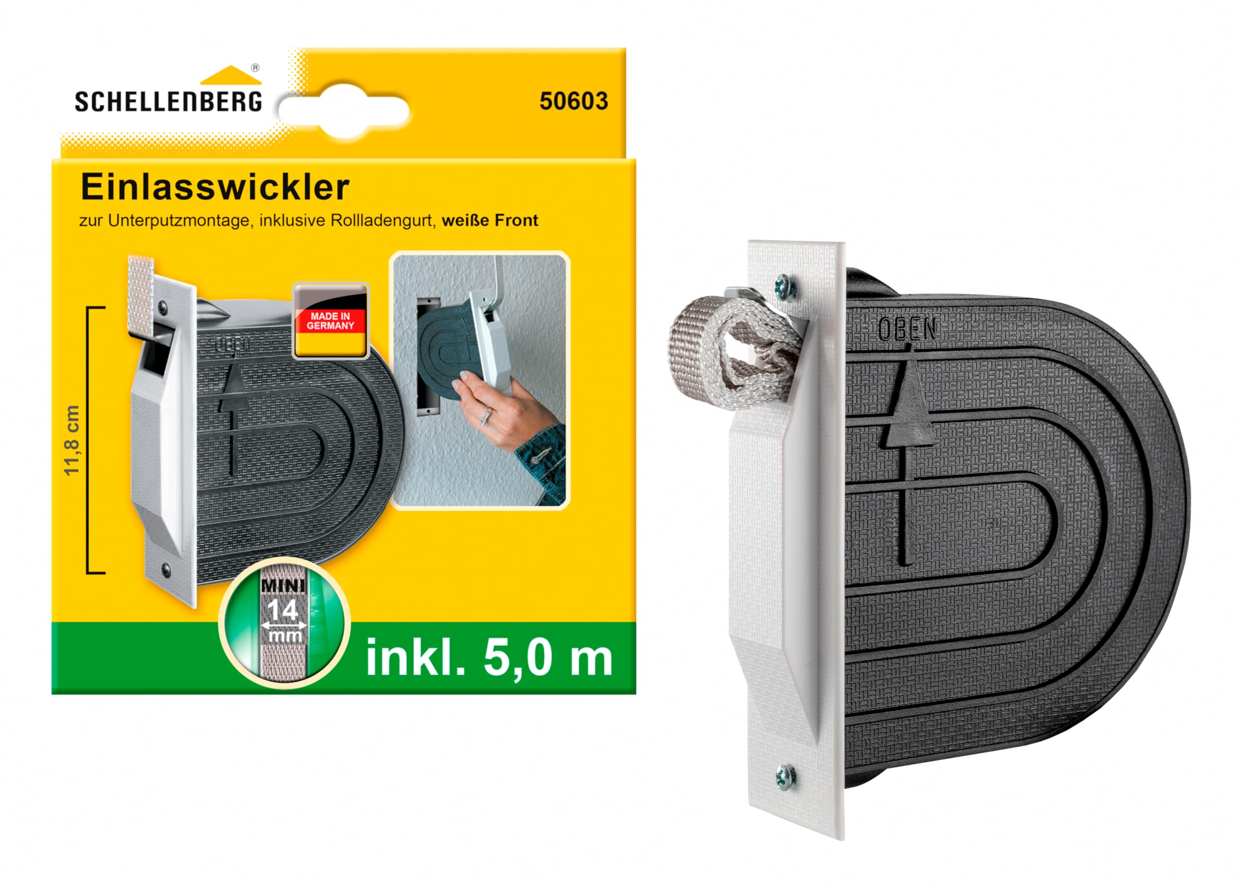 Schellenberg Mini 50603 Belt Winder for Roller Shutters with 5 m Belt White/Grey
