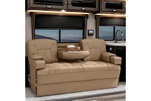 Qualitex De Leon Console SL RV Sofa Bed, 68" Wide, Ulitmate Leather, Light Sand