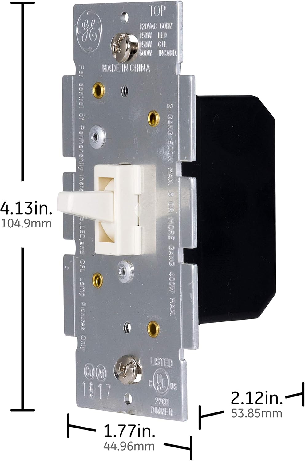 GE Almond, Light, Single Pole Toggle Dimmer, Wall Switch, Dimmable LED, CFL, Incandescent Bulbs, UL Listed, 18053, Light Almond - - 