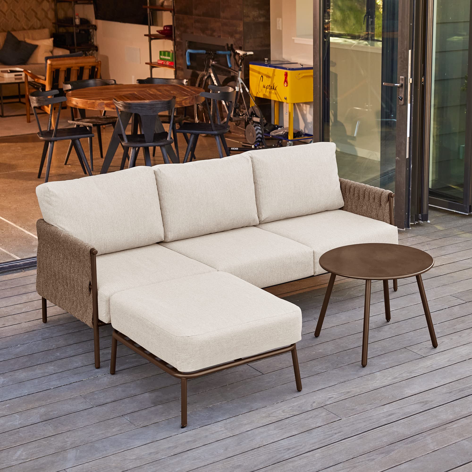 Photo 1 of **FOR PARTS ONLY/MISSING ASSEMBLY HARDWARE ALSO HAS MIX & MATCH PIECES** EAST OAK 3-Piece Patio Furniture Set | Life Chatter 4-Seat Outdoor Furniture | Sectional Sofa Set with Round Coffee Table | Deep Seating Sofa with Thick & Washable Cushions | Chestnu