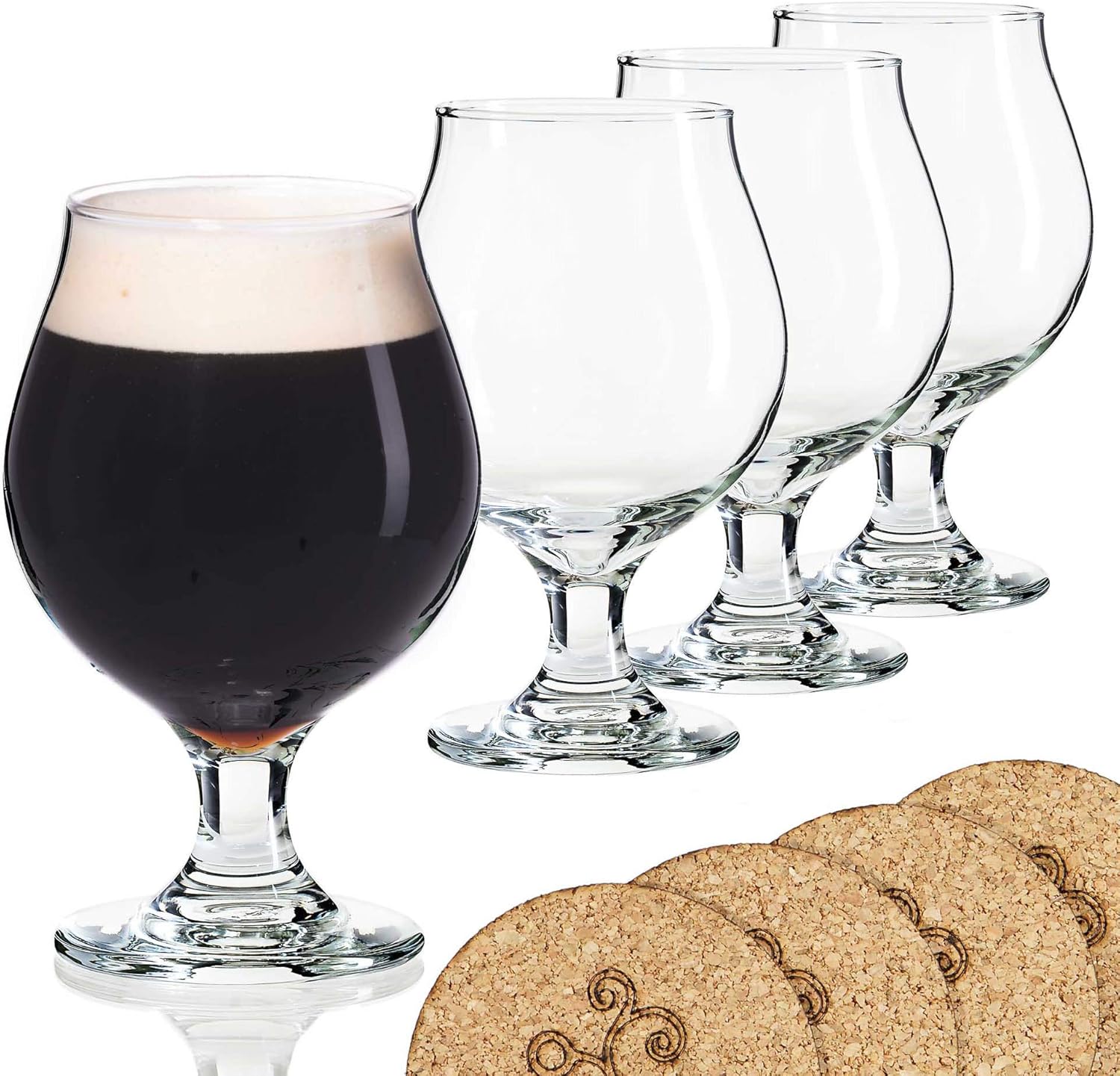 Libbey Belgian Style Stemmed Tulip Beer Glass 473ml Lambian Beer Glasses Set Of 4 Coasters Amazon De Kuche Haushalt