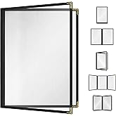 25 Pack Goodsmart Cafe Style Restaurant Menu Cover, 8.5x11 Side-Loading Double Stitched Edge Menu Sleeve, Crystal Clear Vinyl Menu Holder with Gold Decorative Corners (Black, 2 Pages / 4 Views)