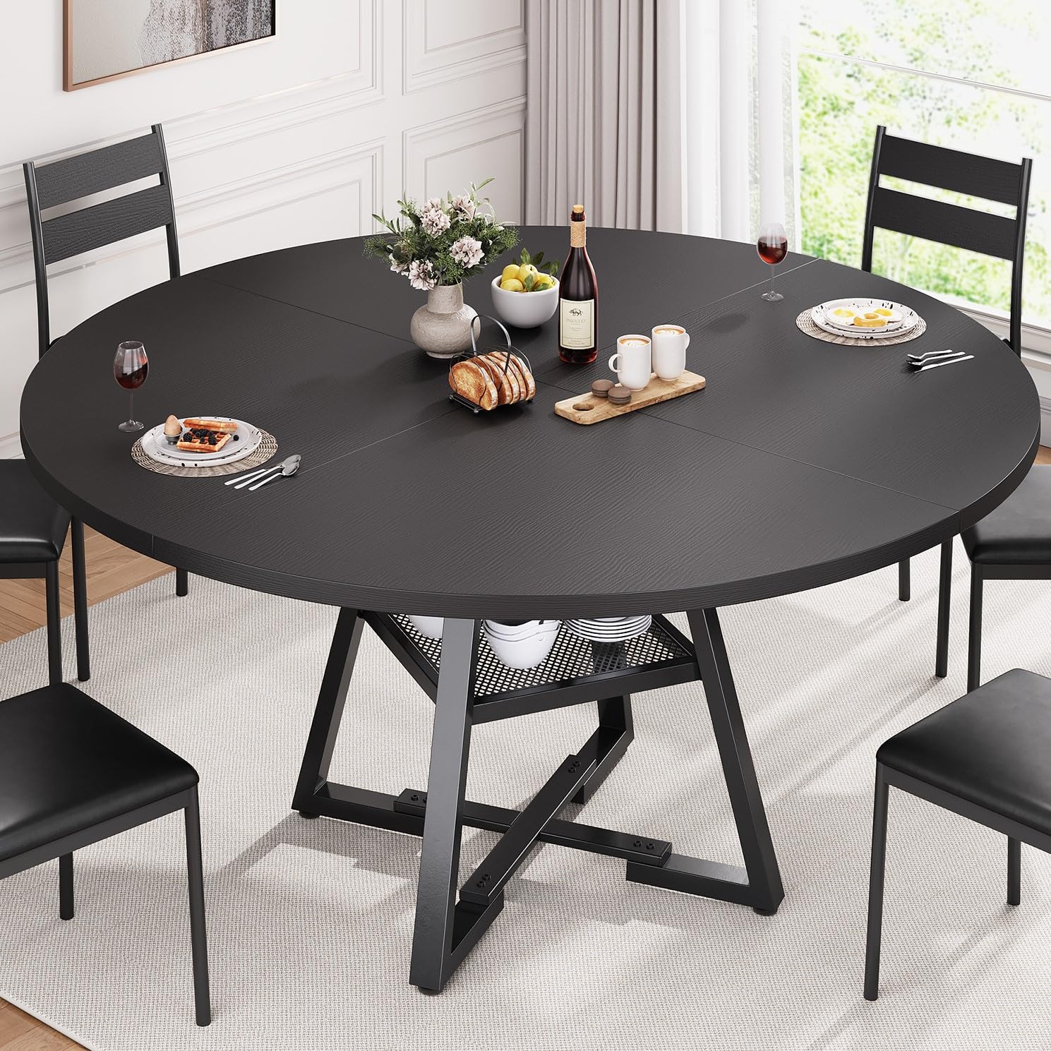 Photo 1 of * TABLE ONLY* Jocoevol 51'' Round Dining Table for 6,Kitchen Dining Room Circle Dinner Pedestal Table,Space Saving Wood Kitchen & Dining Room Furniture (Black, 51In)