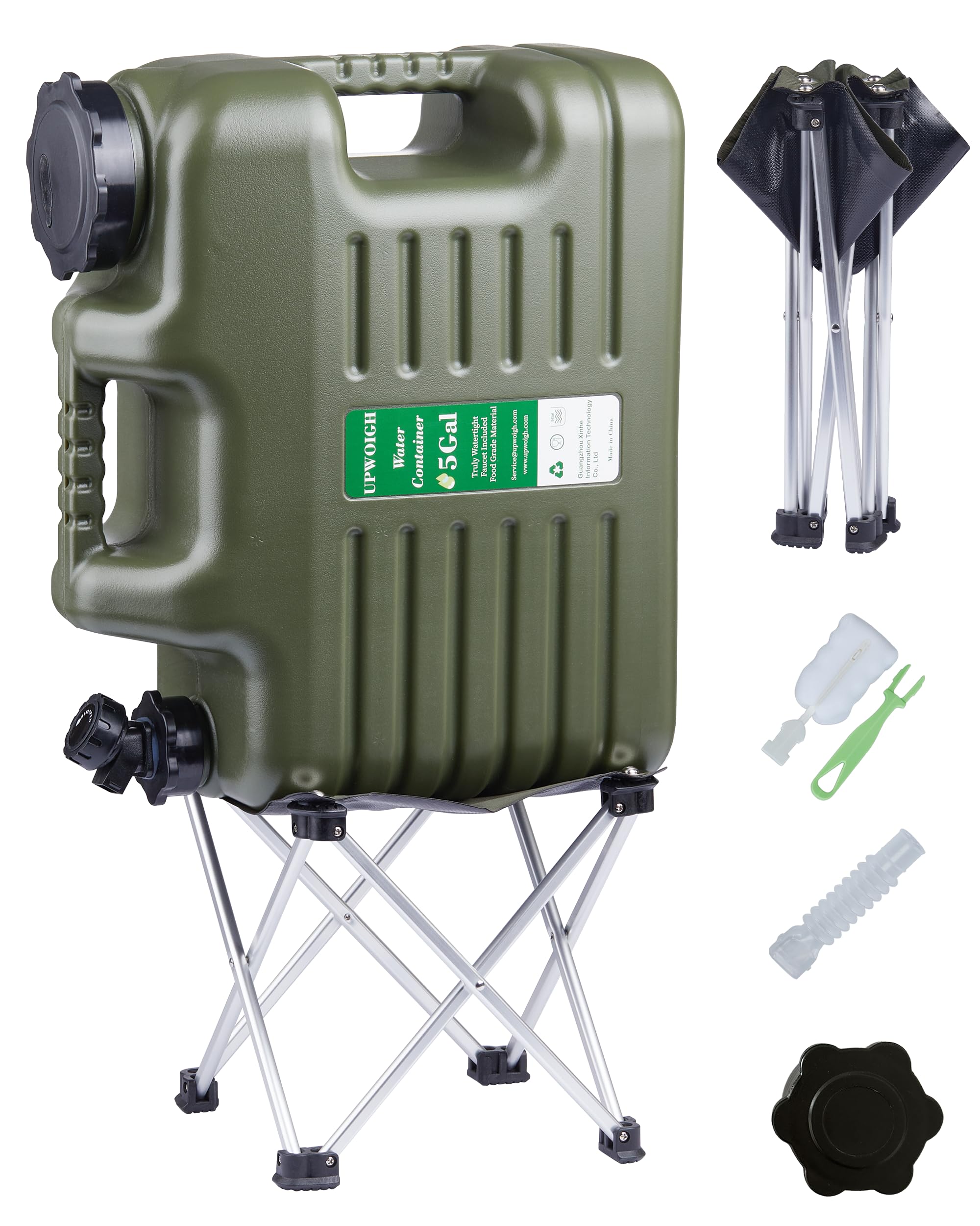 Photo 1 of UPWOIGH 5 Gallon Water Jug with Spigot and Folding Stool – Leak-Proof, BPA-Free Portable Green Water Container with Stand, Large Outdoor Storage Tank for Camping, Hiking, RV, Travel, and Emergency Use