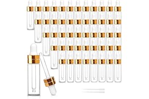 Comrzor 50 Pack 5ml Clear Glass Dropper Bottles with 2 Pcs Plastic Droppers, Mini Sample Dropper Bottles for Essential Oils P