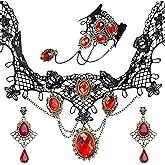 Taichell Halloween Costume Accessories for Women Black Red Choker Necklace Bracelet Earrings Set Gothic Jewelry Accessories Halloween Cosplay