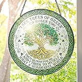 FLAGWIX Tree of Life Gifts for Women Men - Stained Glass Window Hanging 8 in - House Warming Birthday Gifts for Friend Family, Tree of Life Decor Suncatchers for Windows Hanging, Celtic Garden Decor