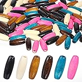 120 PCS Long Wooden Beads for Crafts, Large Hole Boho Beads for Hair, Colorful Wood Hair Bead, Wooden Spacer for Necklace Bracelet DIY Craft Home Decor