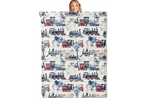 MIEPOS Vintage Steam Train Throw Blanket - 50x60in,Ultra Soft, Cozy Lightweight Flannel,Locomotive Print Retro Car Blankets - Gifts for Kids Boys,for Couch Travel,Home Living Room Decor