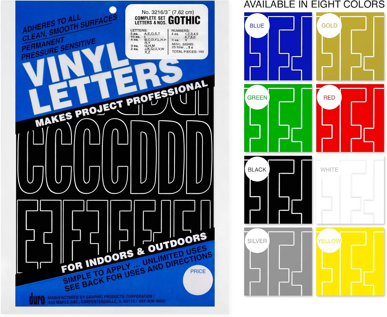 Graphic Products 3216-D Permanent Adhesive Vinyl Letters & Numbers 3" 160/Pkg-Gold - Image 4
