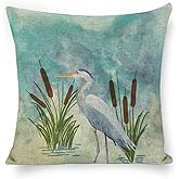 Decgarsun Decorative Throw Pillow Covers 18X18 Watercolor Blue Heron Square Linen Pillowcases Cushion Case for Couch Sofa