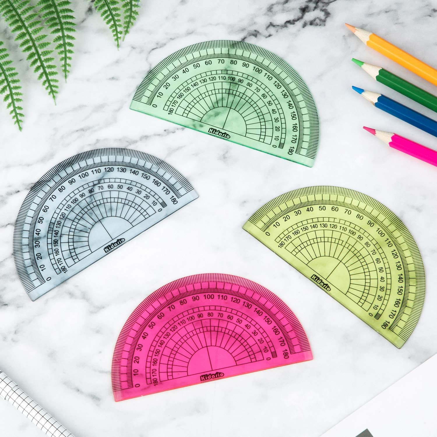 24 Pack Plastic Protractors Math Protractor 180 Degrees 4 Inch (Red Green Yellow Blue) : Office Products