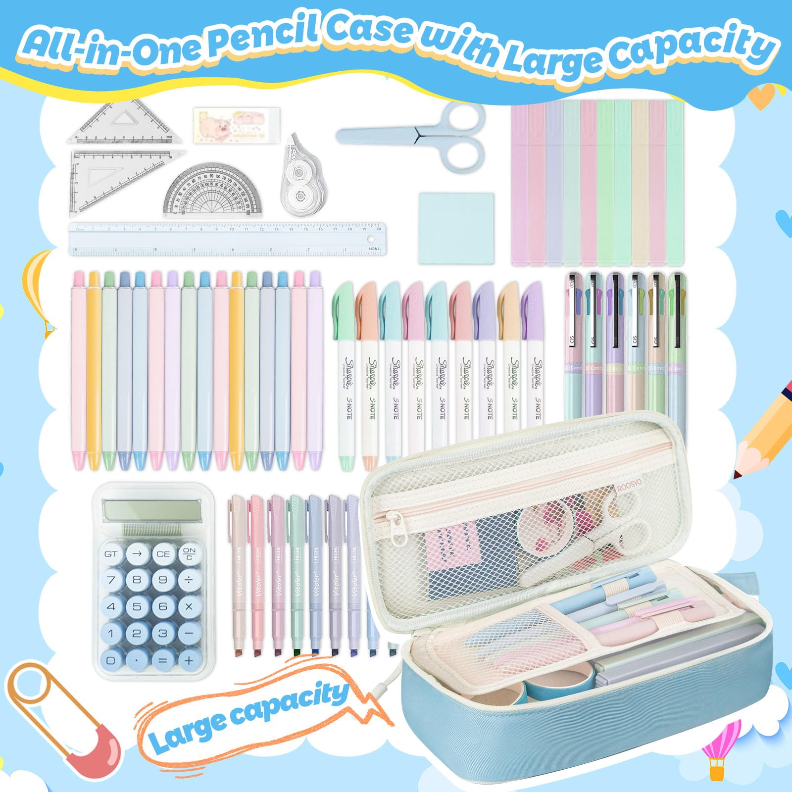 Aesthetic Pencil Case Pouch with Zipper – Large Capacity Organizer Bag for School Supplies, Pens, Pencils, Markers – Cute Small Storage Box for Kids, Girls, Teens & College, Blue