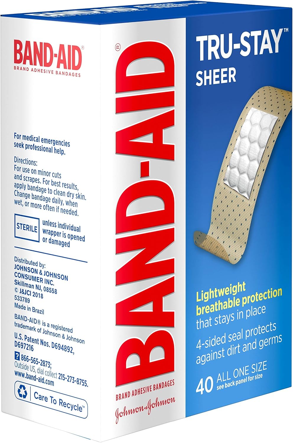 Band-Aid Brand Tru-Stay Sheer Strips Adhesive Bandages for First Aid and Wound Care, All One Size, 40 ct: Health & Personal Care