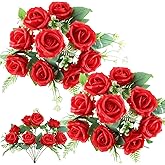 Vejkl Cemetery Flowers for Grave 2pcs Grave Flowers for Cemetery-Red Silk Memorial Artificial Rose Flowers for Headstones Gravesite Graveyard Grave Vase Decorations