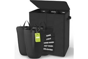 BATHOLA Laundry Hamper with Lid, 150l Laundry Basket 3 Section Clothes Hampers for Bedroom Aesthetic Collapsible Laundry Baskets Organizer for Bathroom, Laundry Room, Dorm, Laundry Sorter