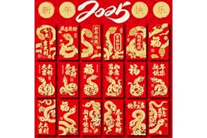 Patemby 36Pcs Chinese New Year Red Envelopes 2025, 18 Patterns Gold Embossed Snake Chinese Lunar New Year Red Packet, Bulk Snake Year Lucky Money Envelopes for All Occasion (Snake)
