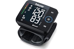 Beurer BC54 Wrist Blood Pressure Monitor with Bluetooth, Irregular Heartbeat Detector, Risk Indicator, Accurate Large Display, and Travel Case, Wrist Cuff up to 120 Memory Sets
