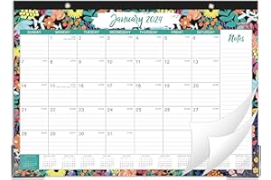 MAAIBOK 2024 Desk Calendar - 12 Months Large Desk/Wall Calendar, 17" x 12", January 2024 - December 2024, Desk Calendar 2024 with Corner Protectors, Ruled Blocks, Easy Planning - Black Flower