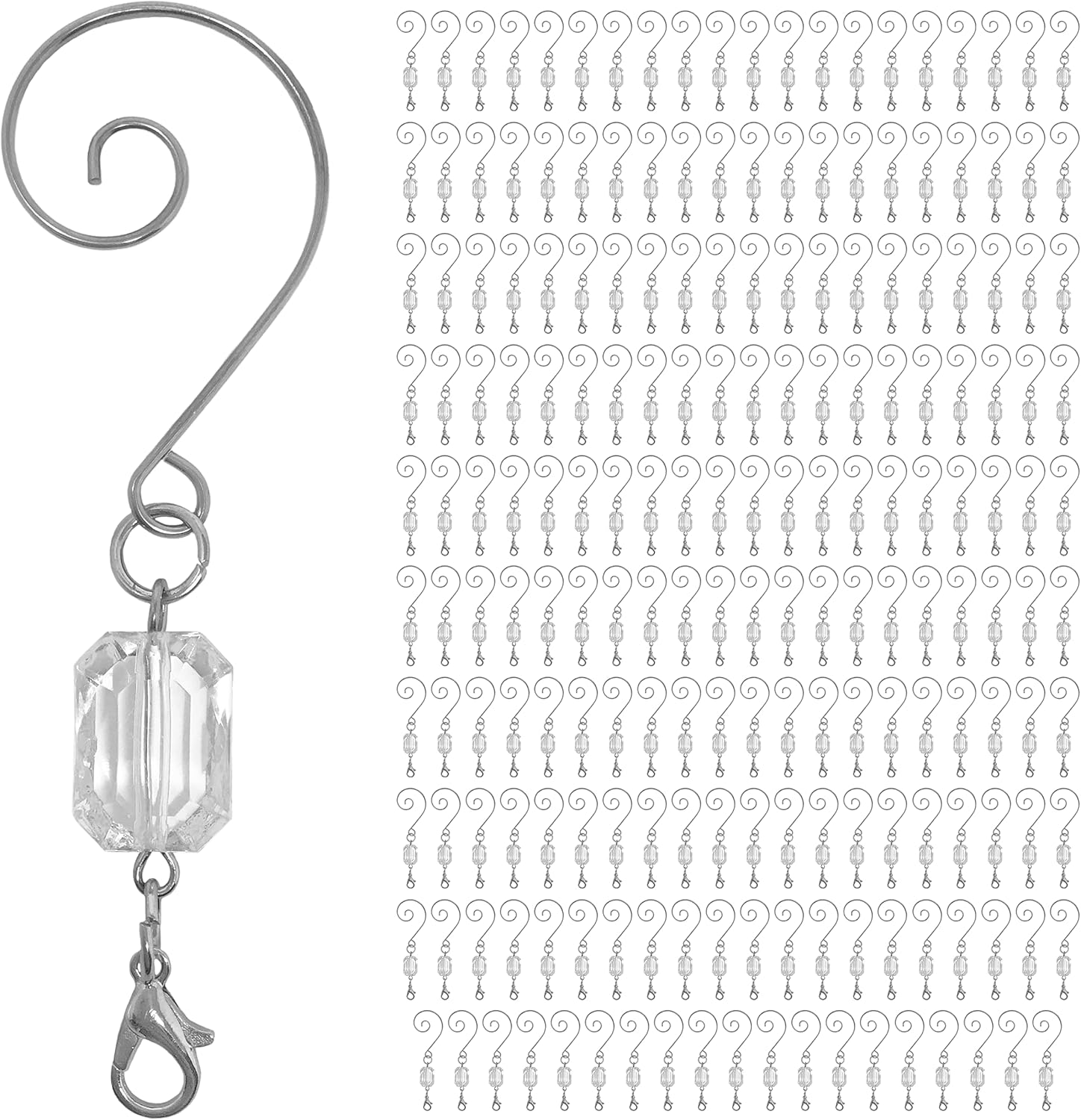 Ornament Hooks - BANBERRY DESIGNS Christmas Ornament Hooks - Clear Acrylic Silver Wire Ornament Hooks - Pack of 200