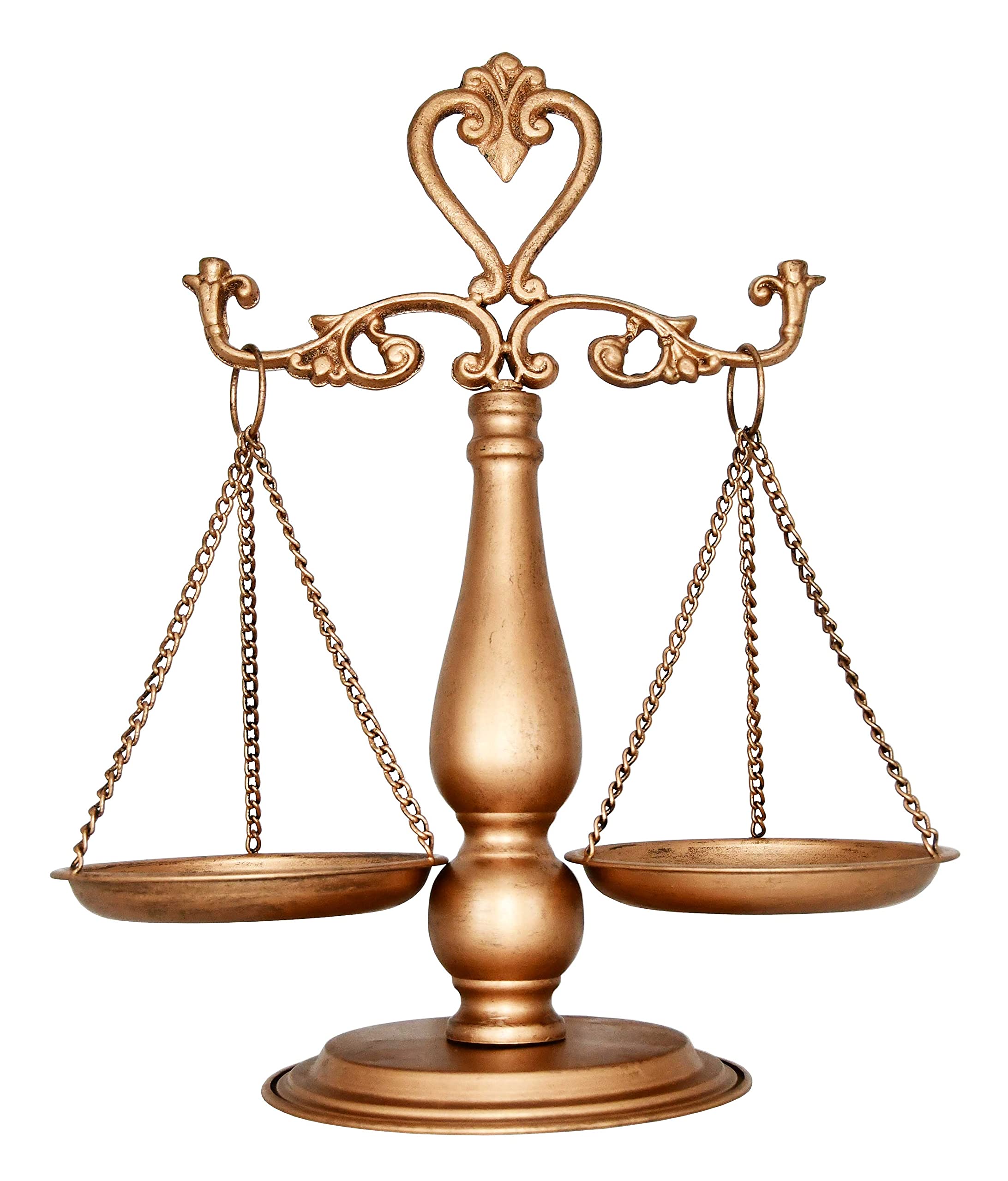 OwlGift Vintage Metal Lawyer Scale of Justice Libra, Decorative Jewelry Storage, Tray Cosmetic Organizer, Farmhouse Candleholder Display, Home Décor Centerpiece Stand – Golden, 15“ W x 17” H