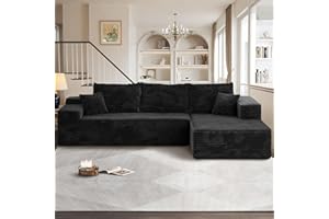 ALTRIGUS 104" Cloudy Sectional L Shaped Couch for Living Room, No Assembly Required, Modular Comfy Sofa with Deep Seat, Fluffy Couch with Sleeper Chaise for Apartment Lounge (Black)